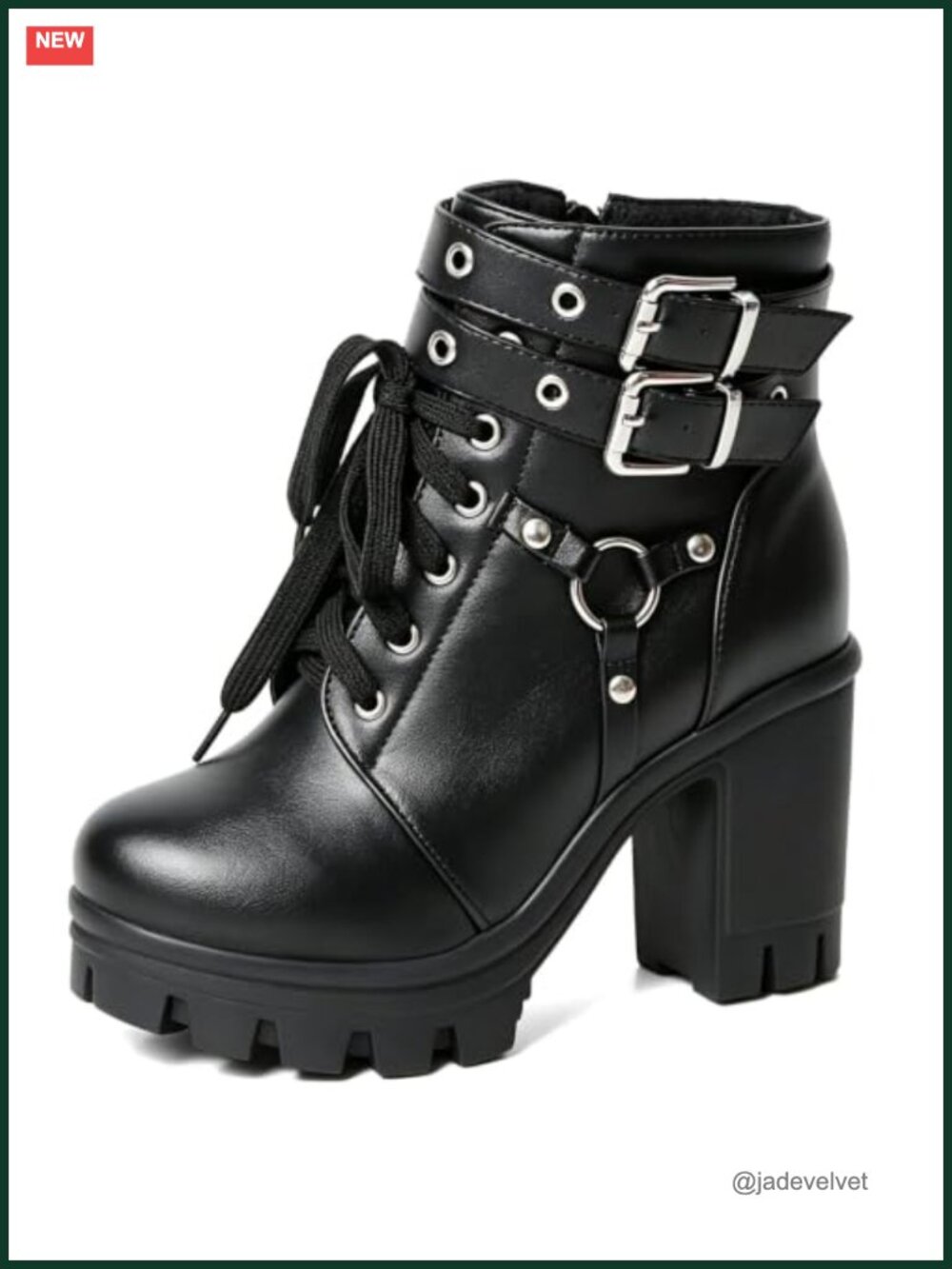 Platform High Heel Combat Ankle Booties Buckle Side Zip PU Leather